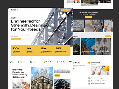 TechSteel Construction Service Website Design agency architec architecture builder building company profile construction construction website high converting rate homepage landing page minimalistic property services steel ui web design website website agency website design