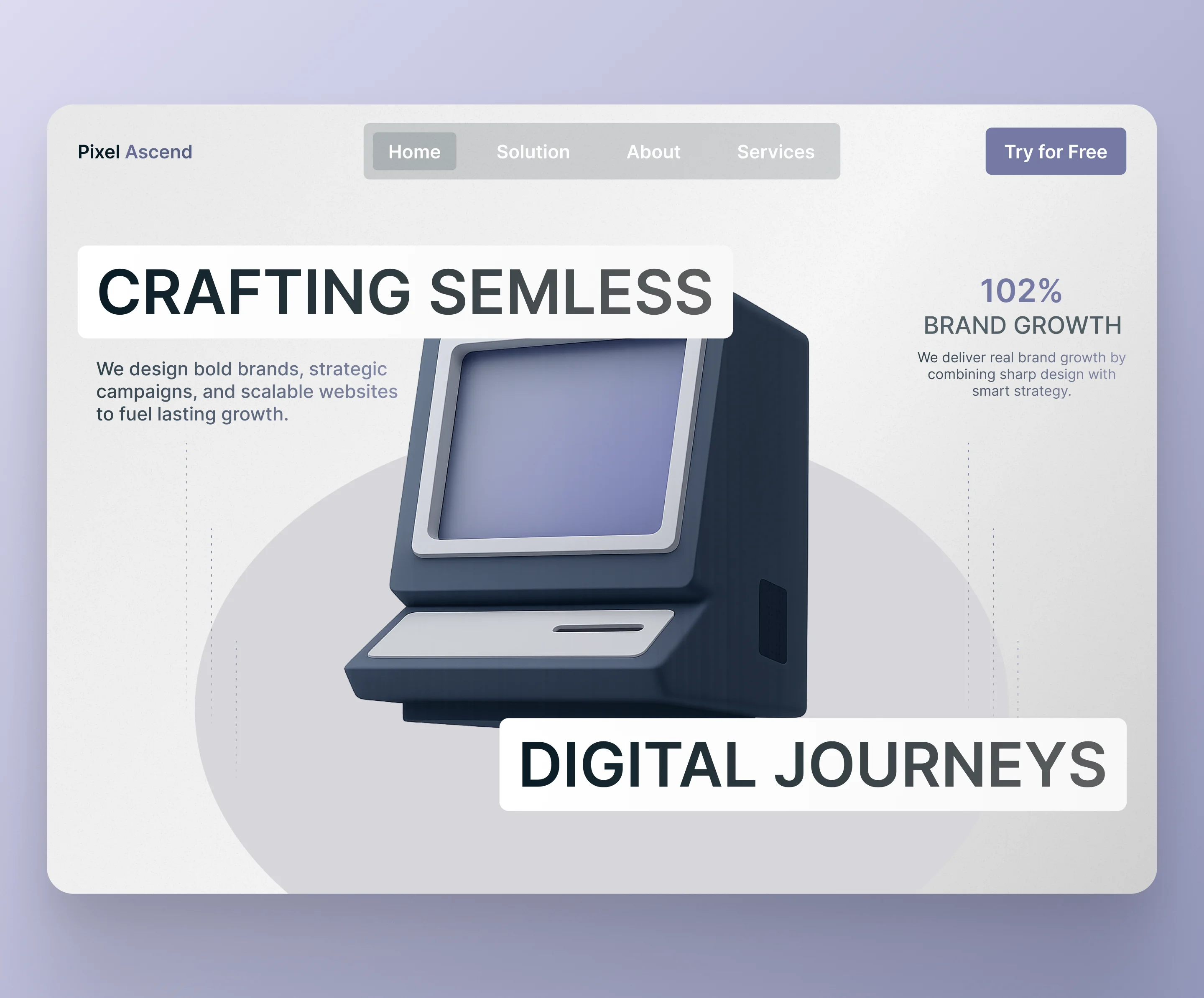 Pixel Ascend – Brand Growth Web UI 3d branding clean design digital illustration minimalist saas ui ux