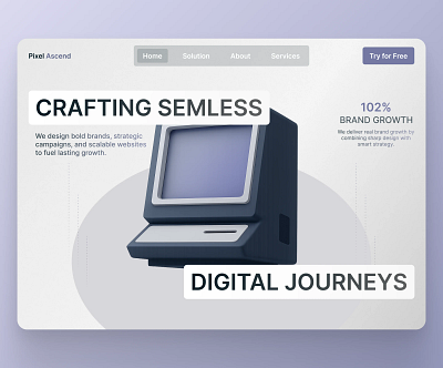 Pixel Ascend – Brand Growth Web UI 3d branding clean design digital illustration minimalist saas ui ux