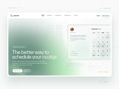 Opencal - Meeting Schedule Landing Page booking calendar dashboard google calendar homepage landing page management meeting planner planning productivity saas schedule table task management time track time zone to do list widget