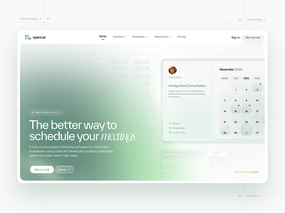 Opencal - Meeting Schedule Landing Page booking calendar dashboard google calendar homepage landing page management meeting planner planning productivity saas schedule table task management time track time zone to do list widget