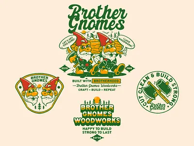 BROTHER GNOMES WOODWORKS DESIGN PACKAGE animation art branding branding package design graphic design illustration key visual logo mascot mascot design typography ui