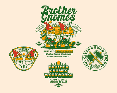 BROTHER GNOMES WOODWORKS DESIGN PACKAGE animation art branding branding package design graphic design illustration key visual logo mascot mascot design typography ui