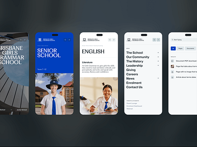 Brisbane Girls School: Responsive Education Hub app app design applicaation application design design english girls school gramma school mobile mobile ui modern ui school app typo typographic ui ui design ux design uxui