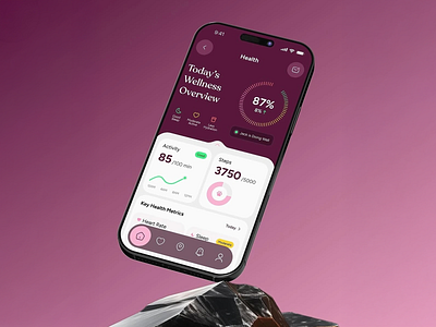 Wellness Overview: Intuitive Health Tracker App app design design fitness fitness app gradient background health app mobile screen purple tracker tracking app ui ui design user interface ux ux design uxui well being wellness app