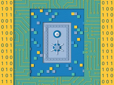IEEE Spectrum - Cryptography binary circuit board coding conceptual confidentiality cryptography cybersecurity design editorial encryption engineering illustration magazine paper craft pixels safe security