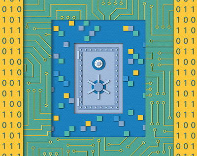 IEEE Spectrum - Cryptography binary circuit board coding conceptual confidentiality cryptography cybersecurity design editorial encryption engineering illustration magazine paper craft pixels safe security