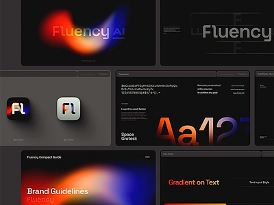 Fluency AI: Dynamic Brand Identity & UI Kit ai dark background dark dark tone design fluency fluency ai gradient landing page modern modern design ui ui design user interface ux uxui web pages website