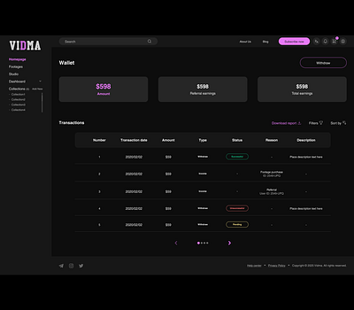Wallet UI Design creator earnings dark mode ui digital wallet finance app movieweb platform referral income transaction ui ui wallet app wallet dashboard wallet ui