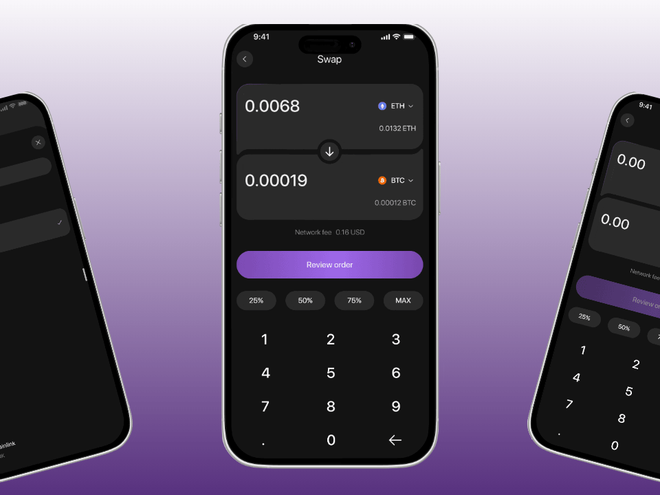 Crypto swap flow 🤑 animation app design banking app blockchain crypto app crypto ui dark mode finance app fintech app fintech ui mobile banking mobile design motion design neobank neobank app ui design ui trends ux design web3 app