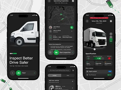 Fleet Inspection App — UI Concept for the Logistics Field b2b app data heavy ui data visualization field operations fleet management inspection app inspection mobile app logistics mobile ui task flow ui truck inspection ui ui concept ux vehicle monitoring workflow ui
