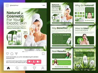 Natural Cosmetic Skincare Banner | Aloe Beauty Social Media Post aloe vera skincare design banner design beauty brand social media botanical wellness design cosmetic instagram banner eco friendly skincare ad linkedin beauty post media kit natural cosmetic banner natural product promotion organic beauty social post skincare dribbble shot social kit social media banner design