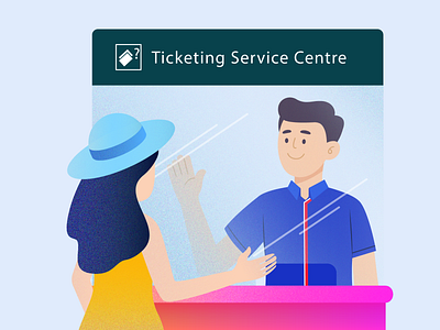 Ticketing Service Centre Illustration 🎟️🚉 2d illustration character design character illustration cute character design digital illustration flat illustration illustration services ticketing service train transportation ui ui illustration