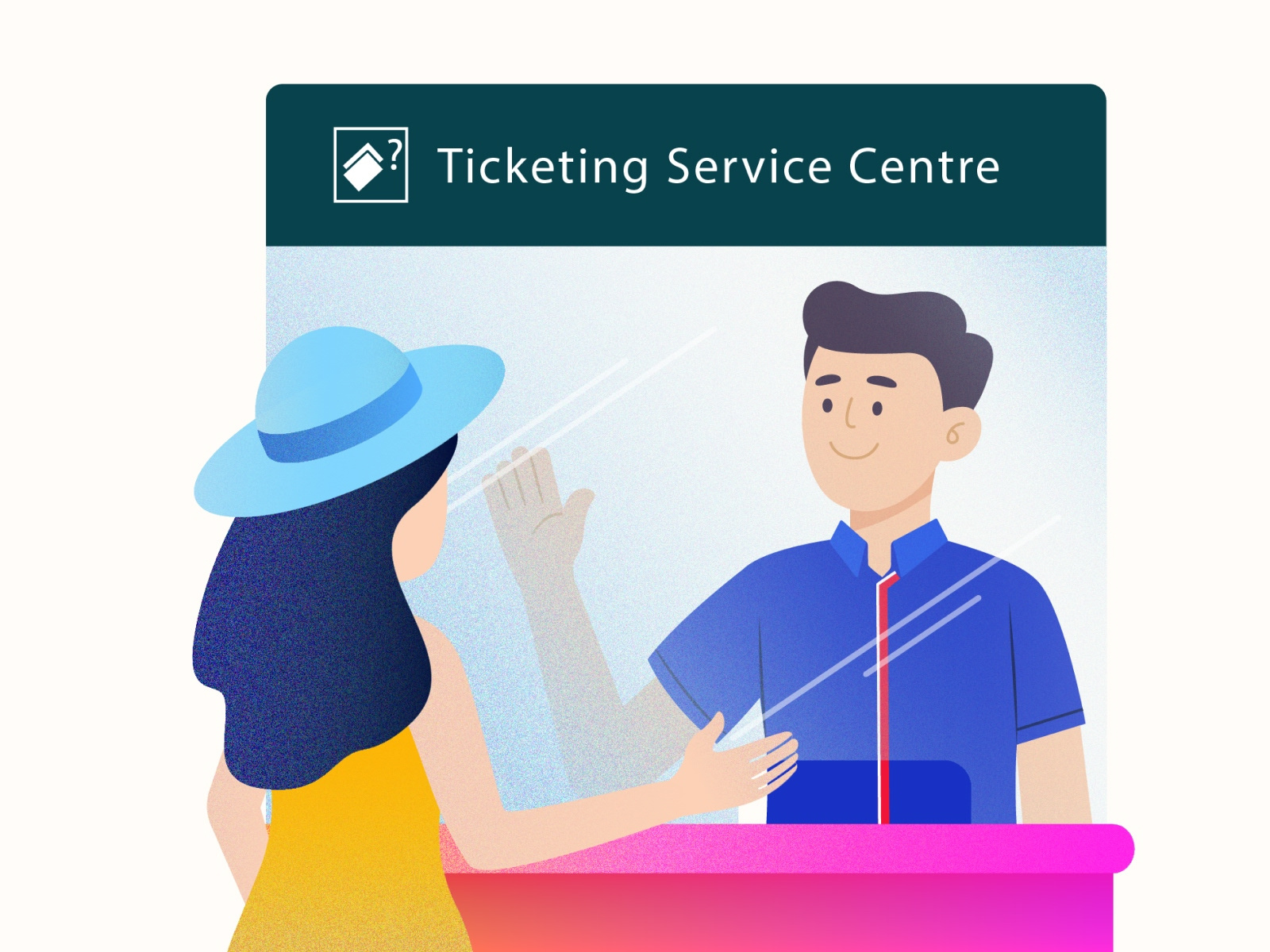 Ticketing Service illustration 2d illustration character design character illustration cute character design digital illustration flat illustration illustration services ticketing service train transportation ui ui illustration