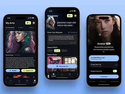AI Avatar – Mobile App Design ai ai app ai avatar avatar avatar generator editor generate generator image ios mobile app paywall prompt subscribe ui ui design ux ux design video