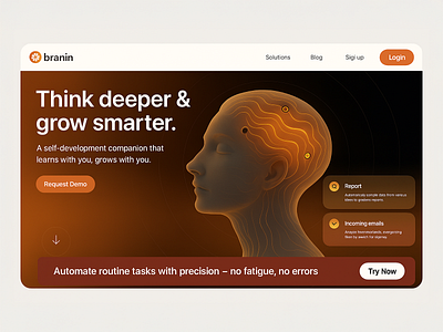 Branin UI/UX Design – Self-Development Companion 3d 3dillustration animation branding graphic design growthmindset landingpagedesign logo motion graphics selfdevelopmentapp selfimprovement smartgrowth ui userinterface