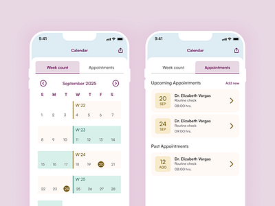 Pregnancy week counter appointment calendar event ui