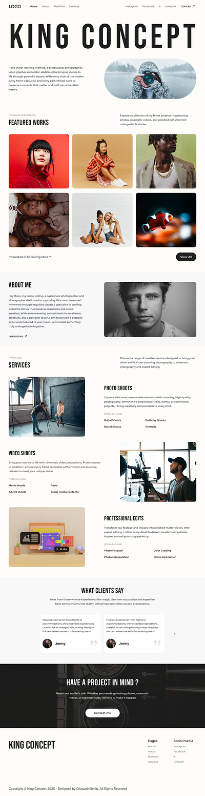 KING CONCEPT - Photographer Portfolio Website UI Design design figma photographer portfolio photography portfolio ui ui design web design