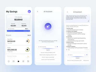 Zyno – AI-Powered Personal Finance & Savings App UIUX Design app product ui ux