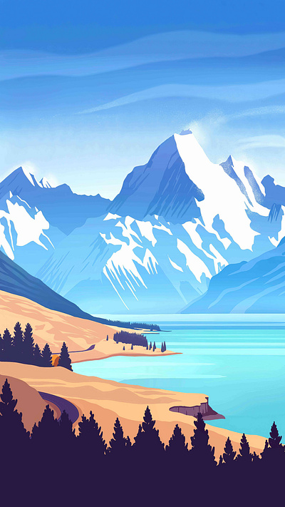 Snow-capped Mountains, Lakes, and Wilderness advertising branding countryside graphic design illustration lakes landcape nature painting poster snow mountains travel
