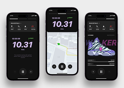 Step App – Move to Earn Fitness App crypto dark mode fitness fitness app fitness tracking graphic design health mobile app move to earn nft running sport ui ux uxui walking app web 3 web3