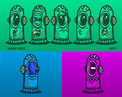 Week 1 @Oddbot_Society bots branding cartoon character characterdesign colors comic design doodle green illustration instagram oddbot society