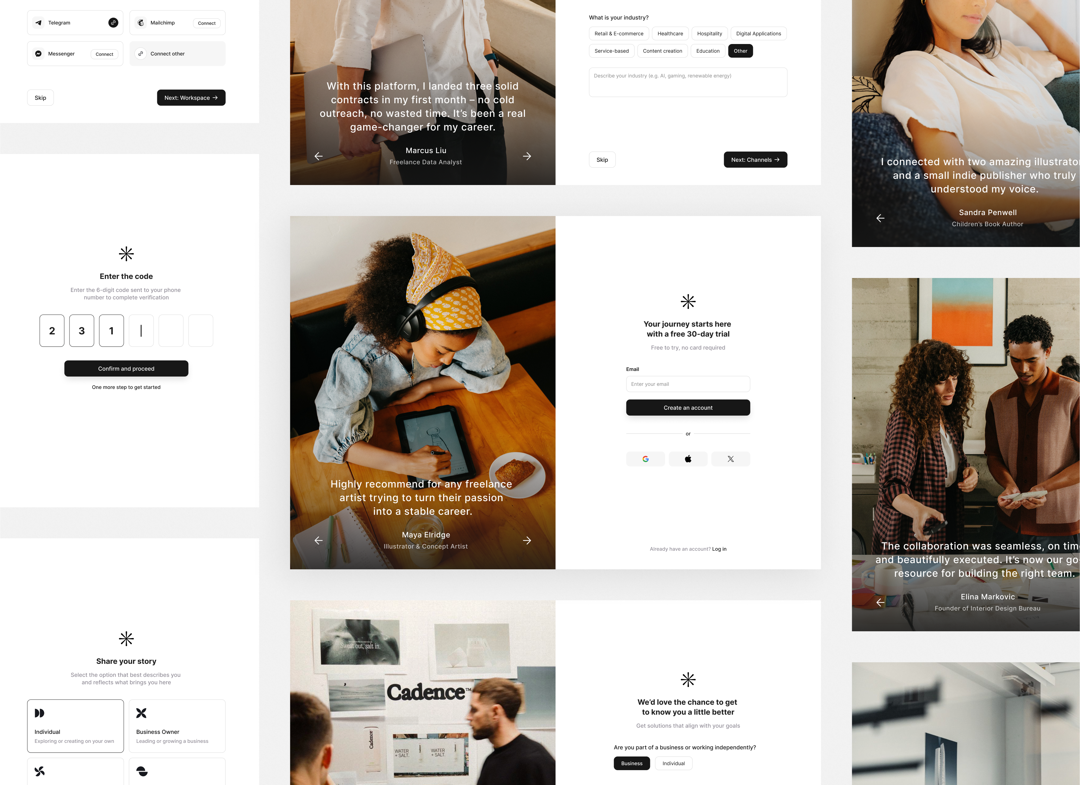 Onboarding steps — web ui clean code design login minimal onboarding typography ui ux verification