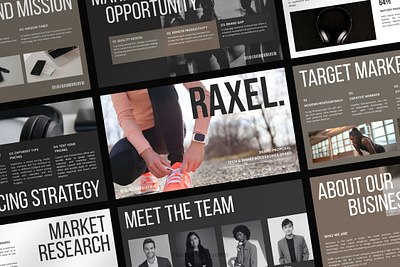 Modern Smart Accessories Brand Proposal airpods bold brand brand guidelines brand proposal branding device edgy marathon mockup modern pitch deck raxel runner running strava tech tws ui ux