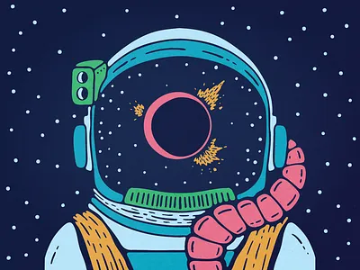 Destruction astronaut design graphic design hand drawn illustration linocut outer space retro retro art sci fi space vector woodcut