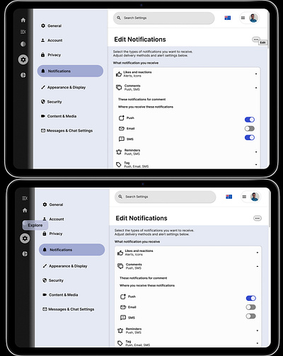 Setting Design for a Social Media Web with Responsiveness dailychallenge graphic design resposiveness setting socialmedia tablet ui
