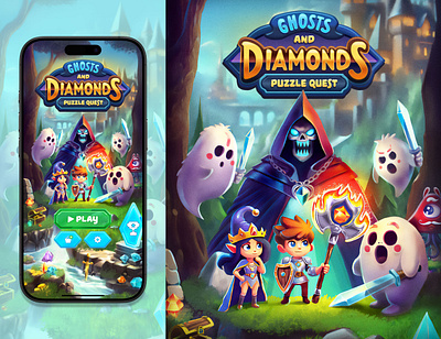 Ghosts and Diamonds game 2d art app character design concept design digital painting fantasy game game design illustration logo ui