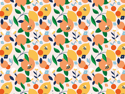Earth Day 2025 bee citrus digital art earth day flower illustration lemon motif nature nature art pattern pattern design vector art