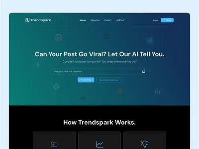 TrendSpark – AI-Powered Virality Predictor for Social Media Post landing page ui ui design web design