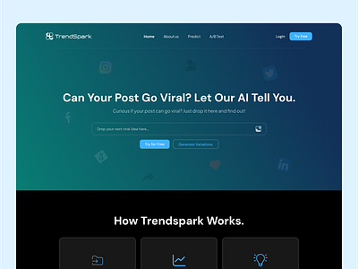 TrendSpark – AI-Powered Virality Predictor for Social Media Post landing page ui ui design web design