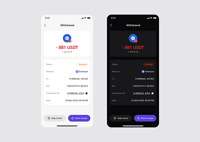 Withdrawal Transaction app app design crypto design interface mobile app transaction ui ui design uiux ux design web3 withdrawal