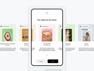 Library Self-Service Kiosk app books cards design elements interface kiosk layout library minimal modern recommendations self checkout self service suggestions ui ux