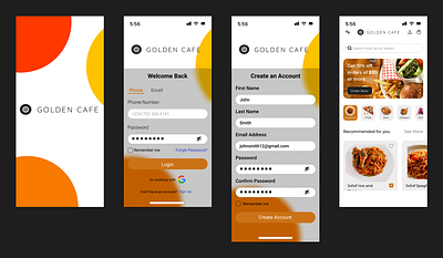 Golden Cafe app design restaurants ui