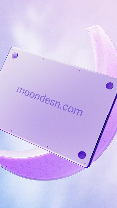 Moon 3d apple blender brand branding c4d cinema clean design frost gradient graphic design laptop mac moon motion motion graphics particles purple render