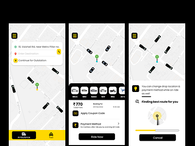 Cab + Ambulance booking App UI Design branding graphic design logo motion graphics ui