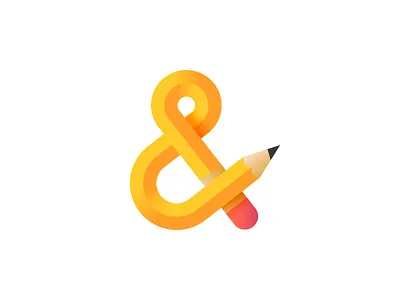 &draw 3d ampersand draw flat geometric gradient icon illustration logo pencil sticker