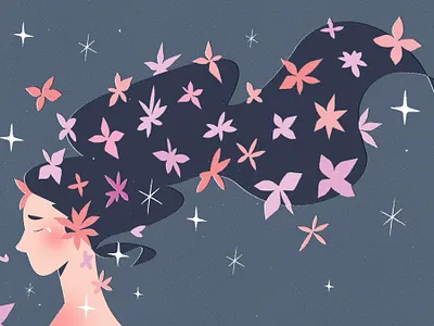 Lost in dreams abstract character character design dreams face flower flowers girl hair illustration night nightsky portrait profile starry stars texture textures vectors women