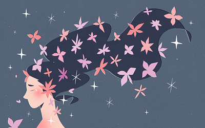 Lost in dreams abstract character character design dreams face flower flowers girl hair illustration night nightsky portrait profile starry stars texture textures vectors women