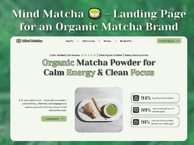Mind Matcha 🍵 - Landing Page for Organic Matcha Brand conversion optimization conversion rate e commerce e commerce landing page e commerce landing page design landing page landing page design landing pages matcha matcha brand matcha landing page sales page