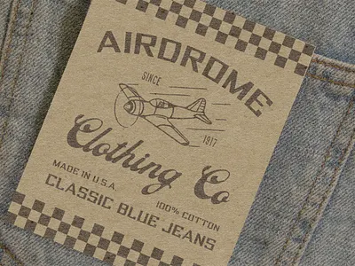 Airdrome Clothing Co badge branding classic clothing denim fashion font graphic design identity logo menswear patch pilot retro retro font top gun typeface typography usa vintage