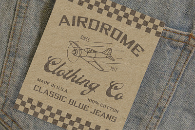 Airdrome Clothing Co badge branding classic clothing denim fashion font graphic design identity logo menswear patch pilot retro retro font top gun typeface typography usa vintage