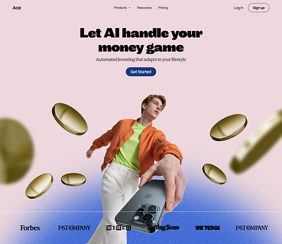 AI Investing Concept – Bold, Confident, Conversion-Driven ai blue bold branding canvas design figma fintech freelance graphic design logo money pink product design punchy ui uiux ux web design website