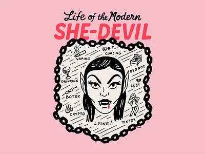 Life of the Modern She-Devil feminist graphic design halloween hand drawn illustration spooky vampire