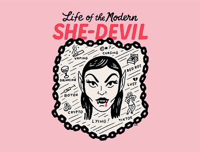 Life of the Modern She-Devil feminist graphic design halloween hand drawn illustration spooky vampire