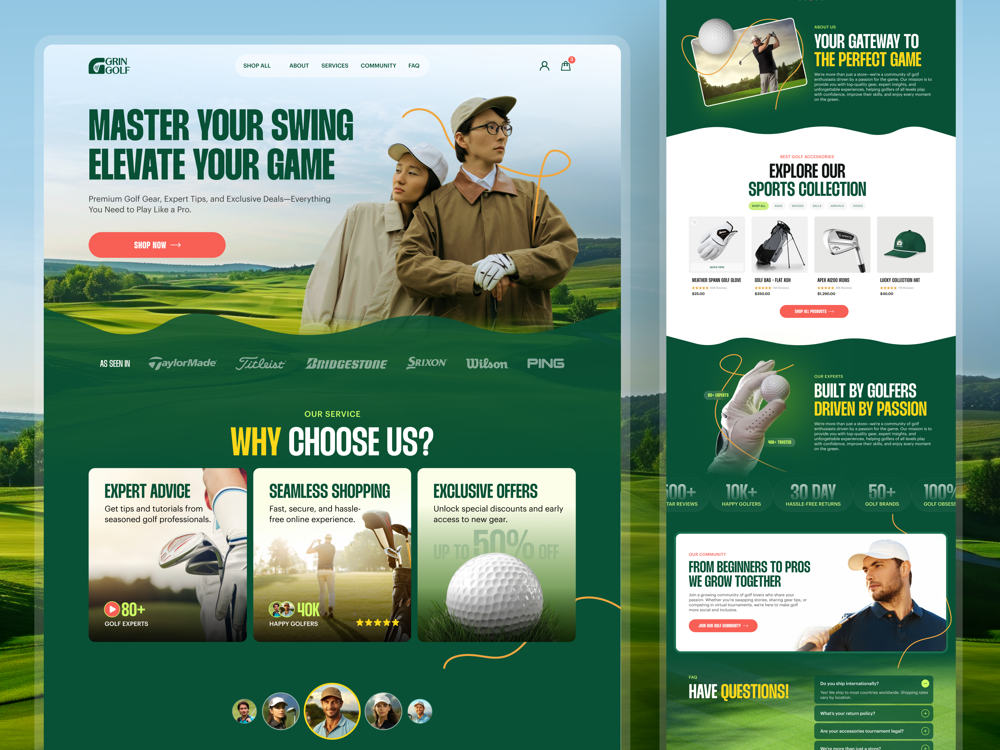 Grin Golf-Home page for golf website agency bold clean club course court design ecommerce golf golf courses golf home page golf website landing page minimal modern sports ui uiux webflow website