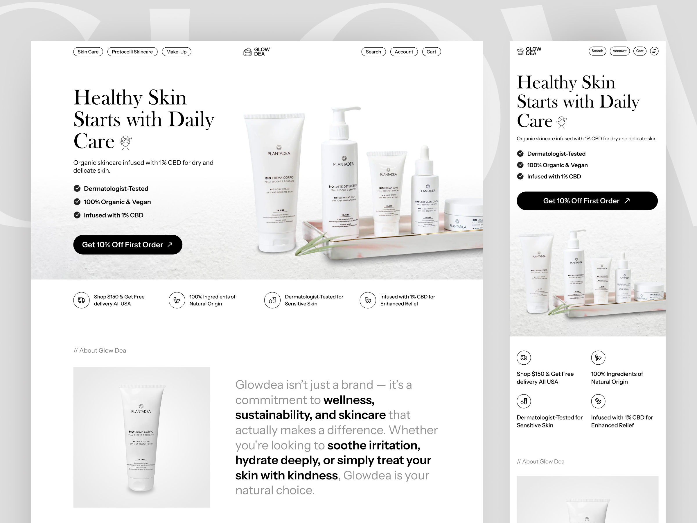 Glowdea – High-Converting Skincare Product Website​​​​​​​ beautywebsite design ecommerce ecommerceui funnel landing page funnel sales page landing page product page design productlandingpage sales page design salesfunnel shopify shopify store skin care product skincarewebsite ui design web design website website design